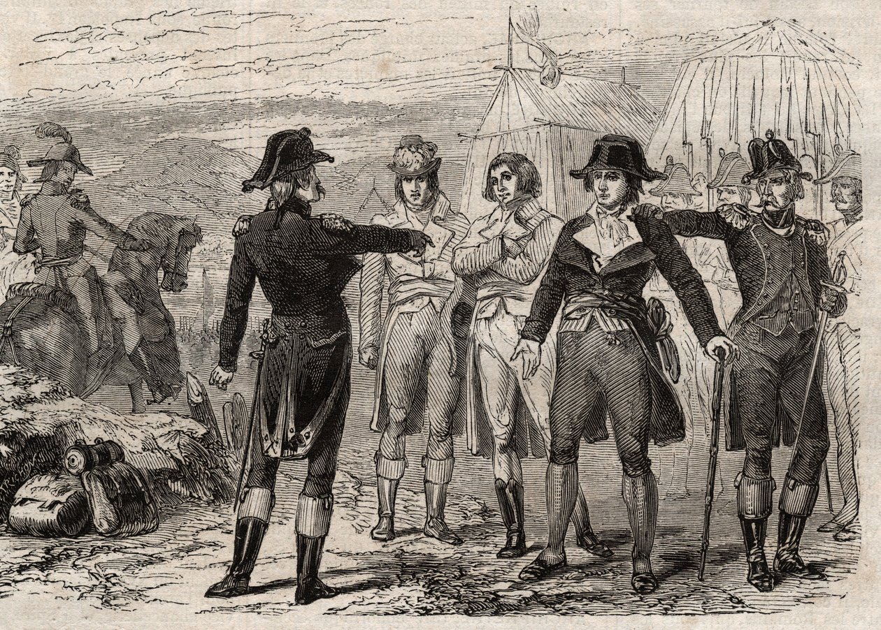 Pierre Antoine Antonelle (1747-1817) en zijn vrienden gearresteerd op bevel van Lafayette - gravure in 