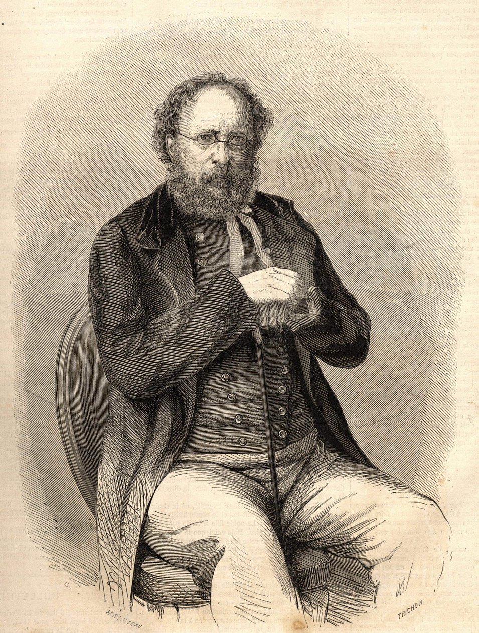 Pierre Joseph Proudhon (1809 - 1865). Franse socialistische theoreticus, voorloper van het anarchisme. Gravure uit 1865. Bianchetti Collectie door Unknown artist