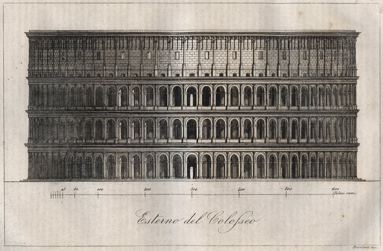 Plan Exterieur du Colisee - Exterieur van het Colosseum in Rome - gravure uit 