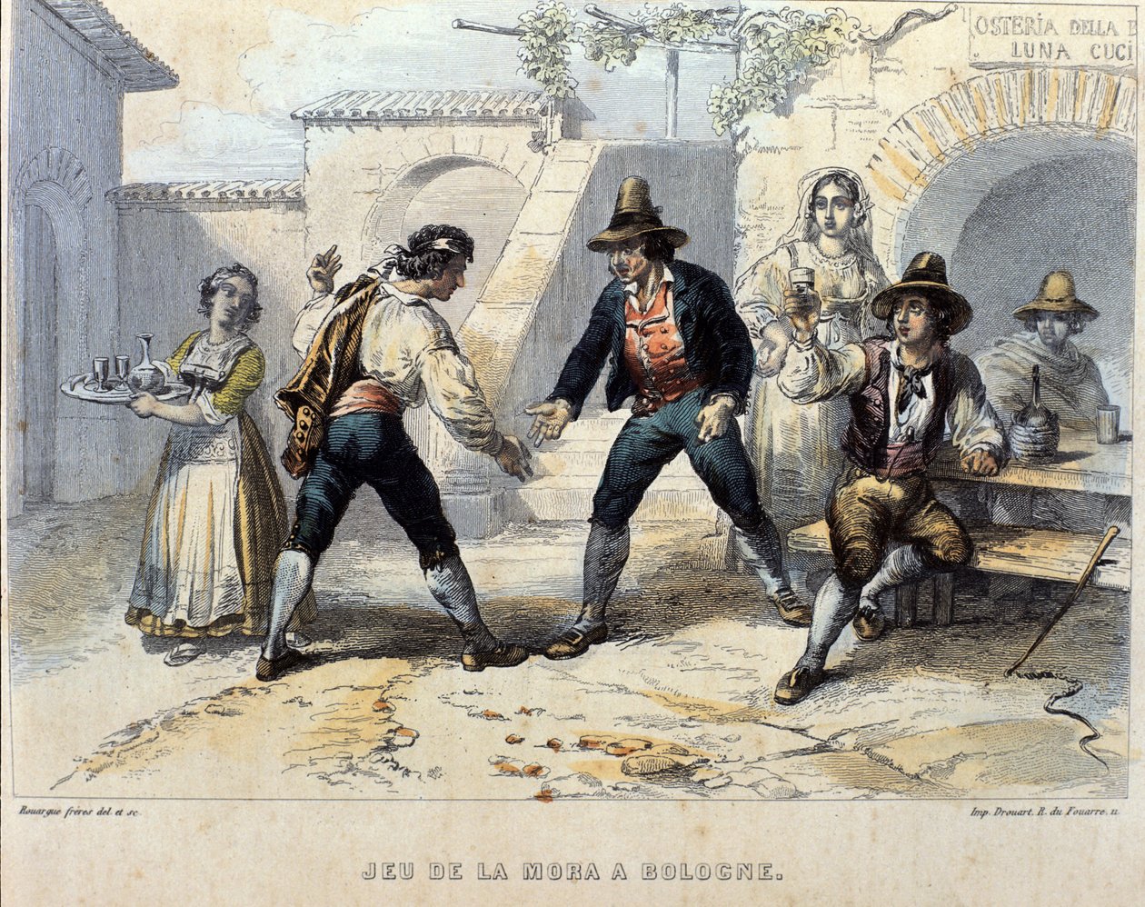 Spelers van morra, Italiaans spel in een osteria in Bologna. Begin 19e eeuw door Unknown artist