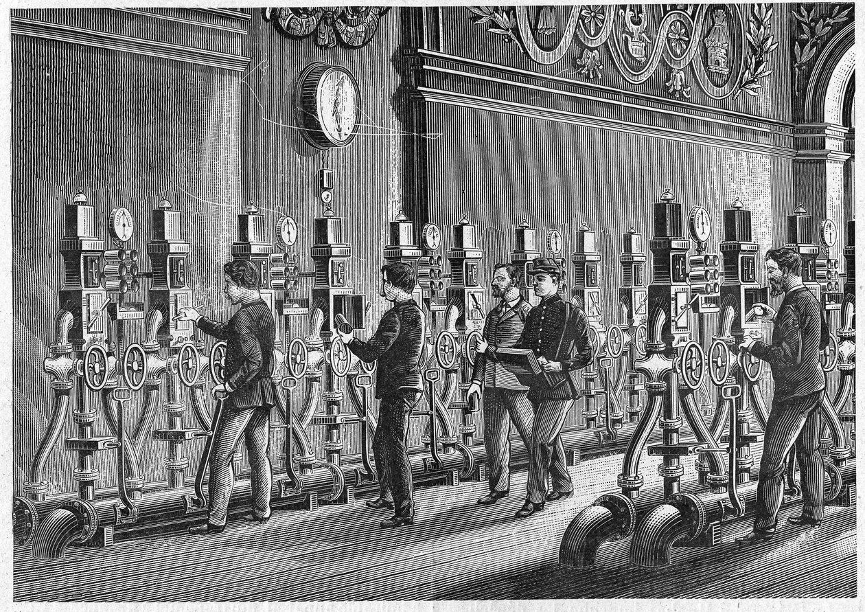 Pneumatisch postkantoor, Place de la Bourse in Parijs in 1888. door Unknown artist