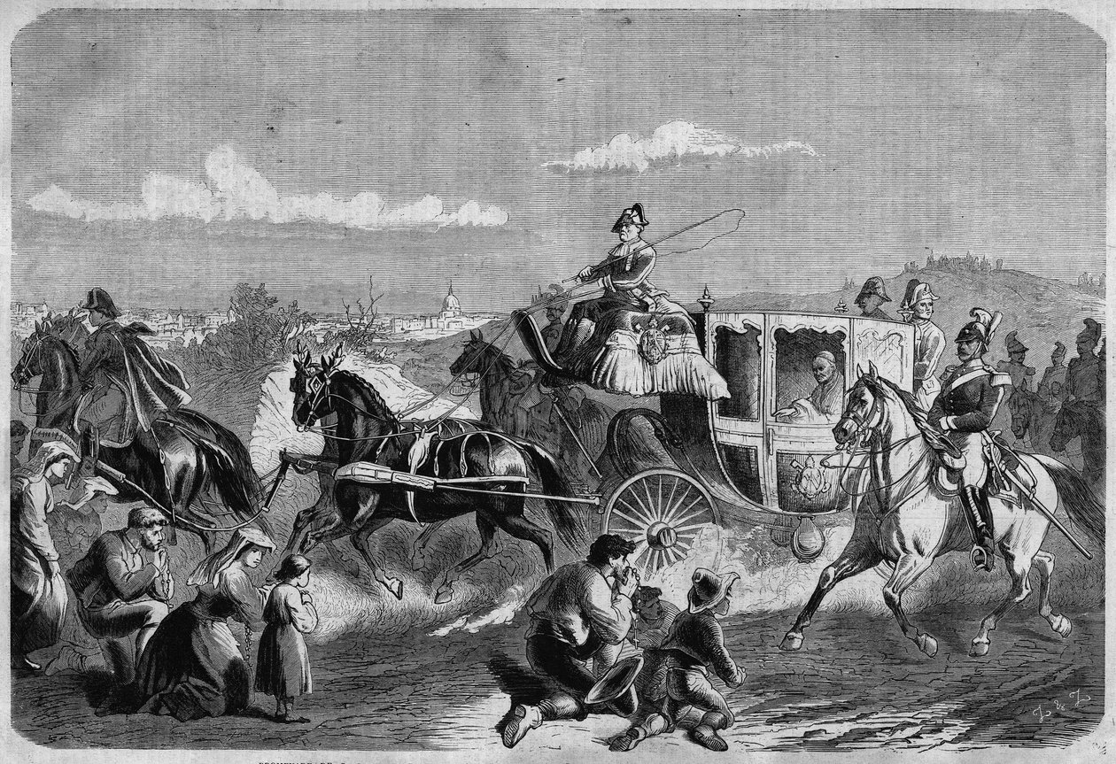 Paus Pius IX en zijn gevolg op het platteland van Rome. In 
