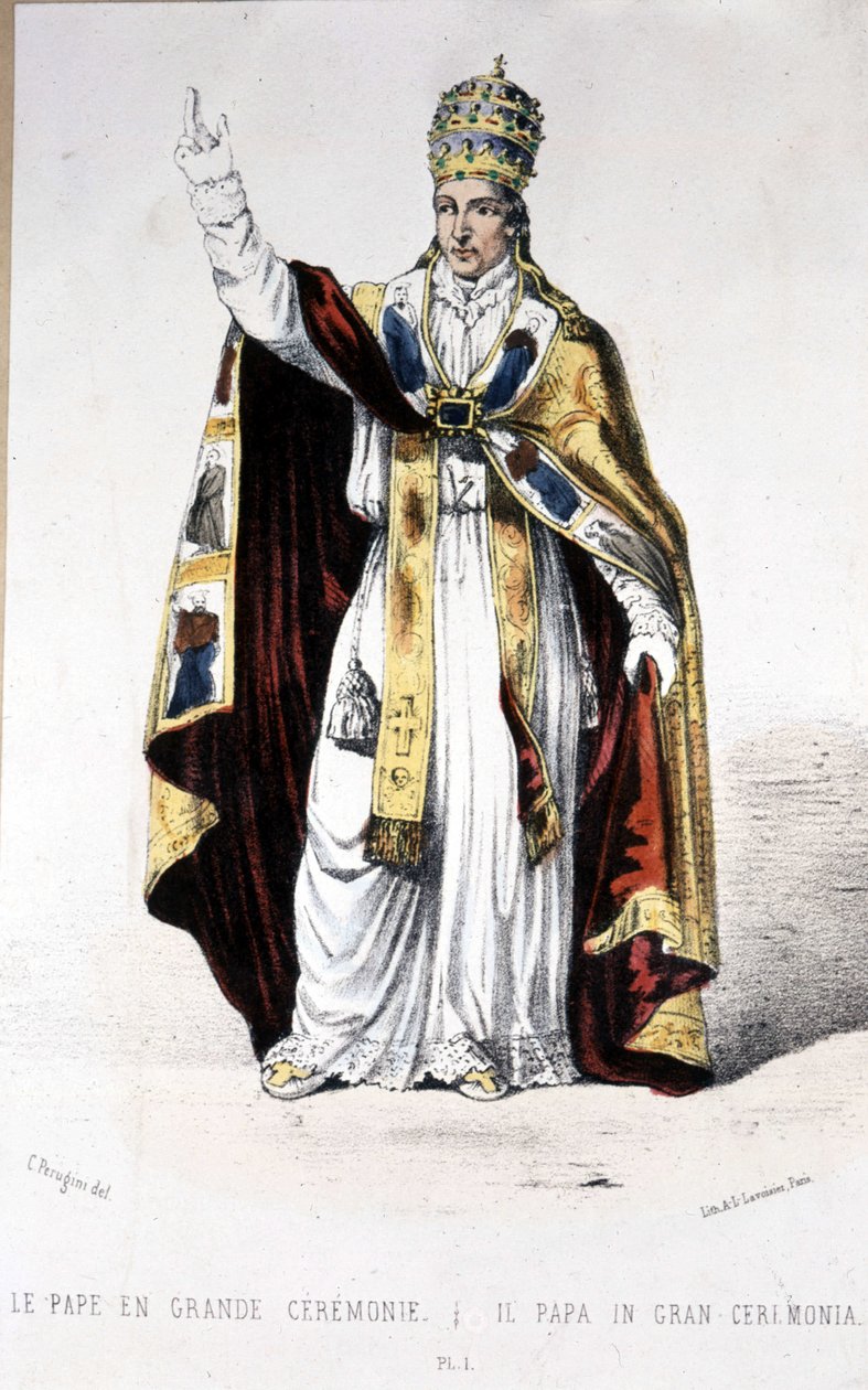 Paus Pius IX in een groot ceremonieel gewaad - gravure door Unknown artist