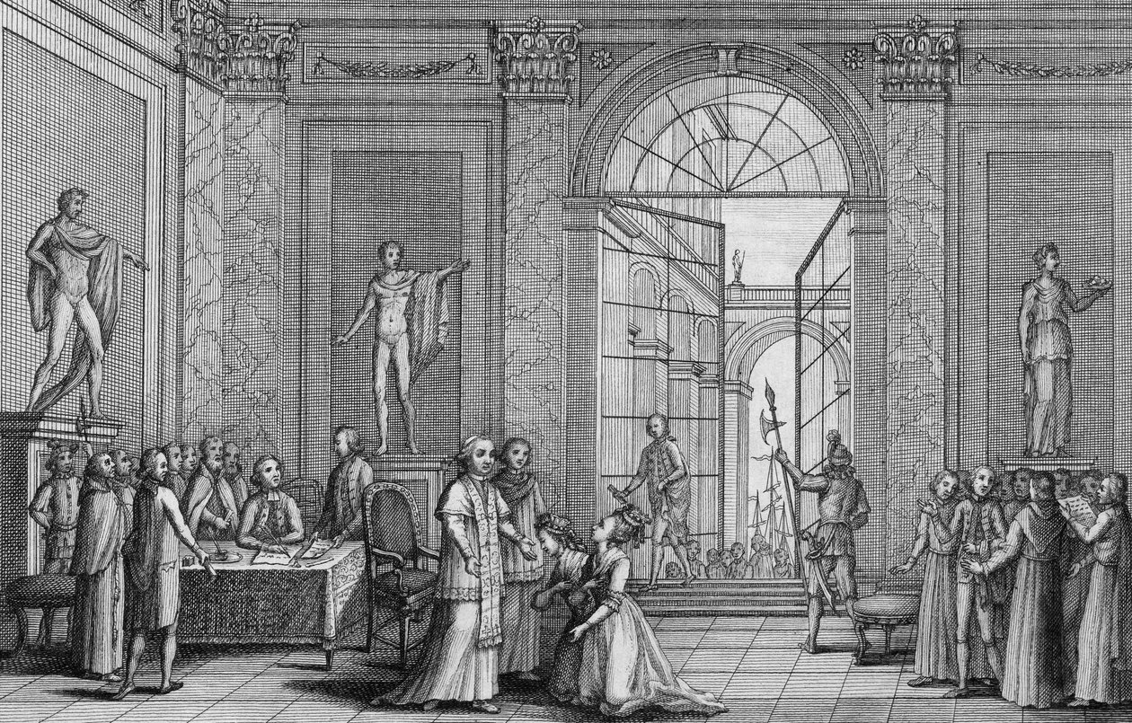 Paus Pius VI ontvangt twee dochters van Lodewijk XV (Madame Marie Adelaide en Madame Marie Therese Victoire de France) in 1791 - gravure door Unknown artist