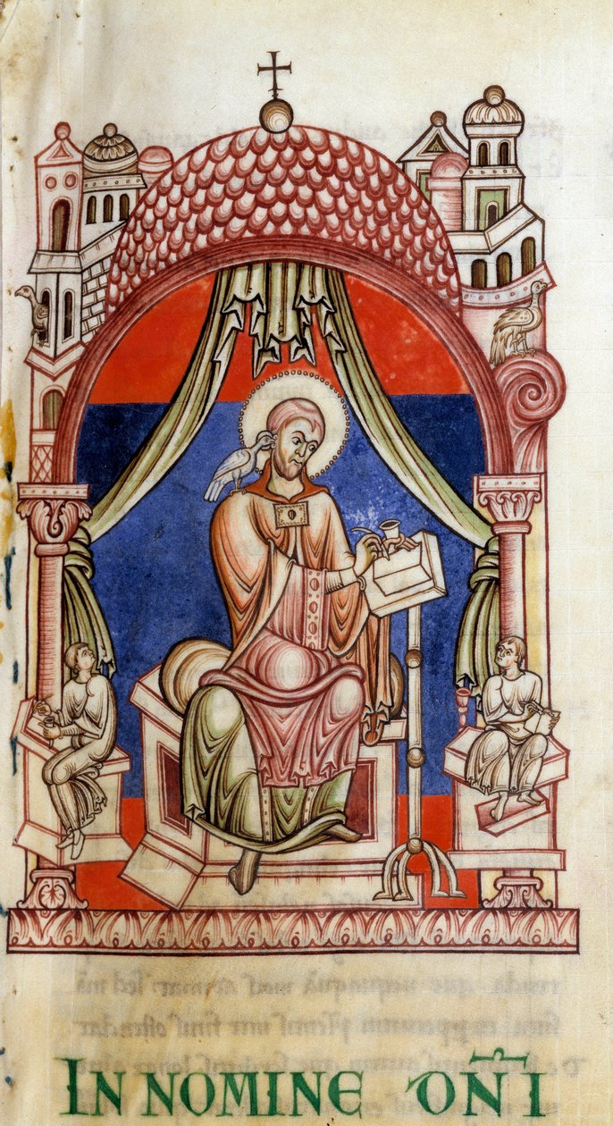 Paus St. Gregorius I de Grote omringd door twee secretarissen door Unknown artist