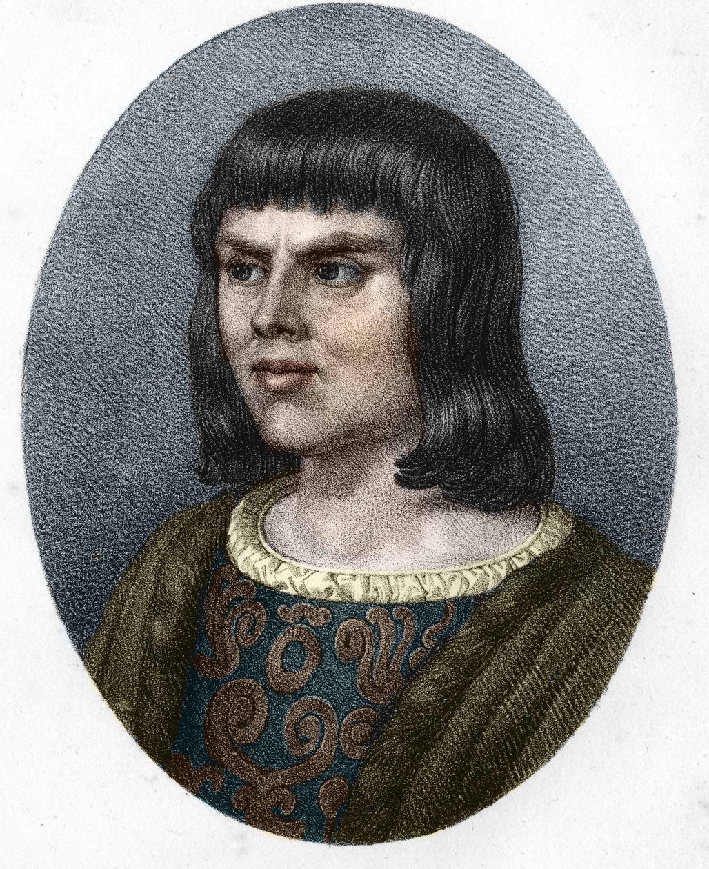 Portret van Alain Chartier. Franse diplomaat en schrijver (1385 tot 1433). Secretaris van de toekomstige Karel VII. 19e-eeuwse gravure. door Unknown artist