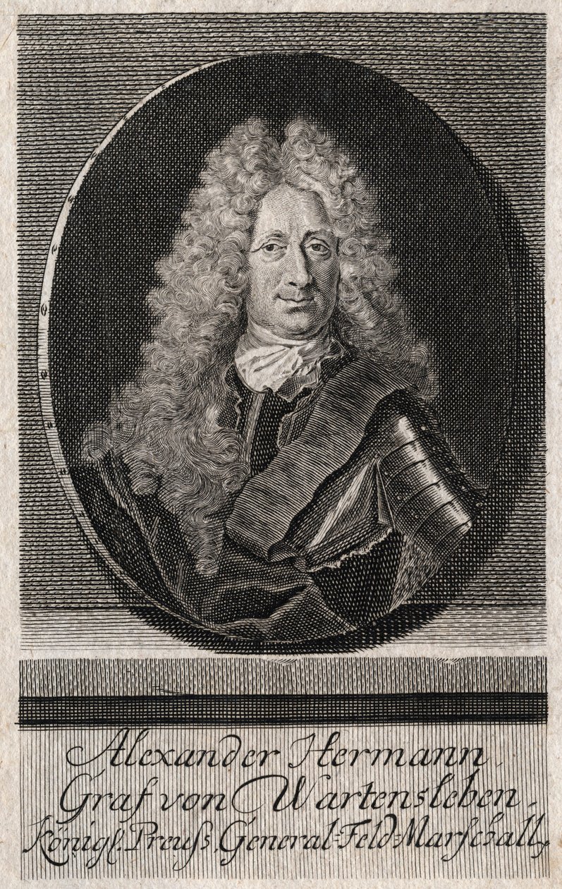 Portret van Alexander Hermann Graaf von Wartensleben (1650-1734) officier in de legers van verschillende Duitse staten - gravure door Unknown artist