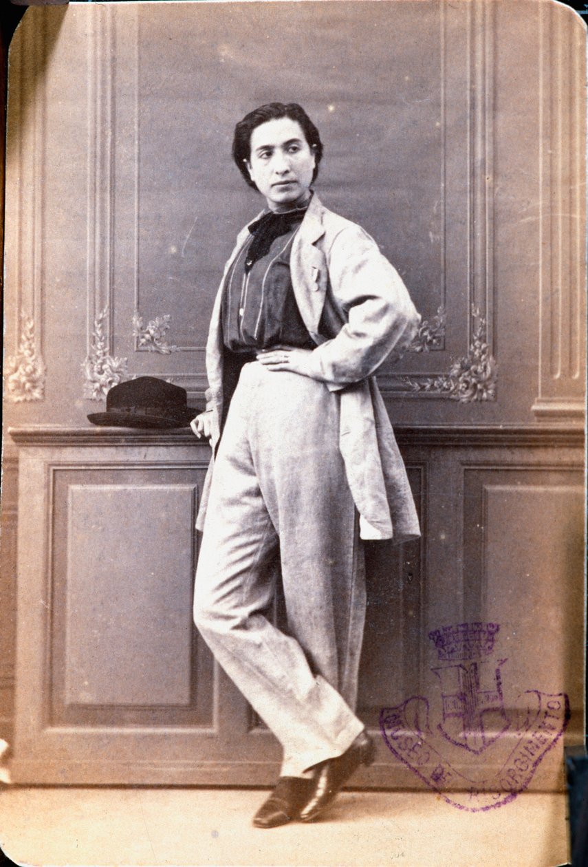 Portret van Anita Garibaldi (1821-1849), vrouw van Giuseppe Garibaldi, in mannenkleding, haar haar geknipt in Rome om onopgemerkt te blijven door Unknown artist