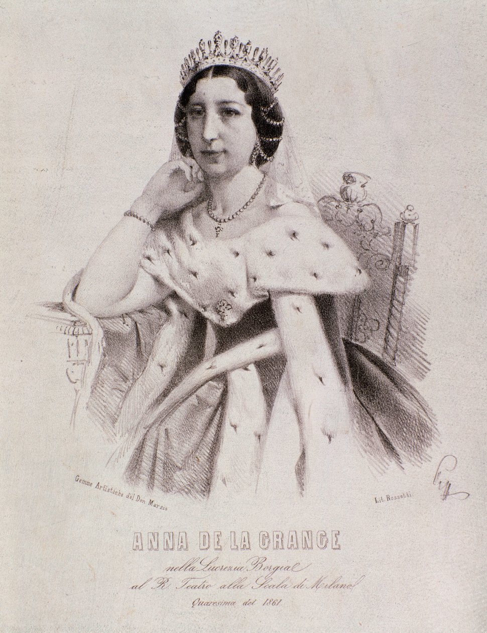 Portret van Anna de la Grange in Lucrezia Borgia (gravure) door Unknown artist