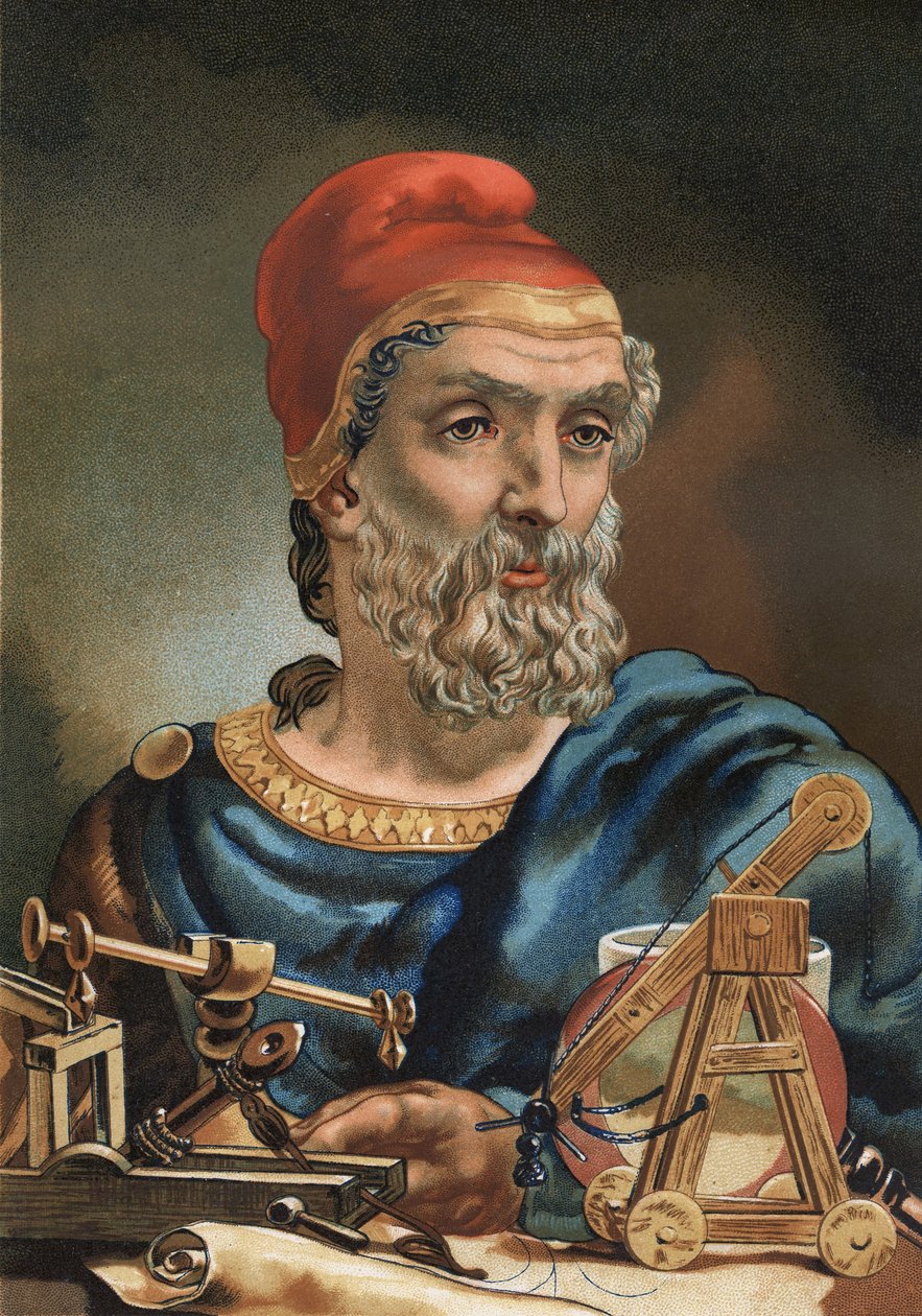 Portret van Archimedes, Griekse wiskundige en natuurkundige (Syracuse, 287 v.Chr. - 212 v.Chr.). naar 