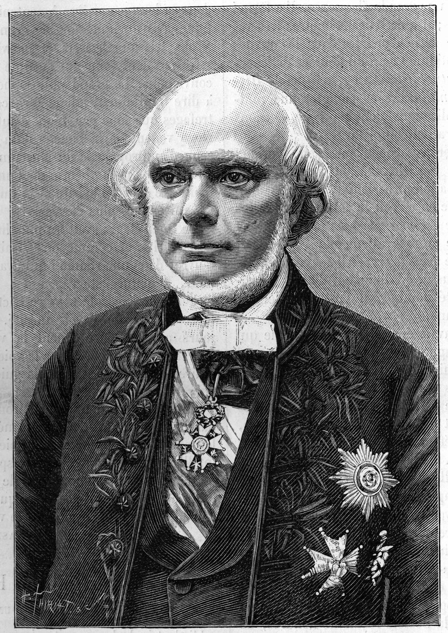 Portret van Armand de Quatrefages de Breau (1810-1892), Franse natuuronderzoeker en antropoloog. (Van een foto door Charles Gallot). Gravure in 