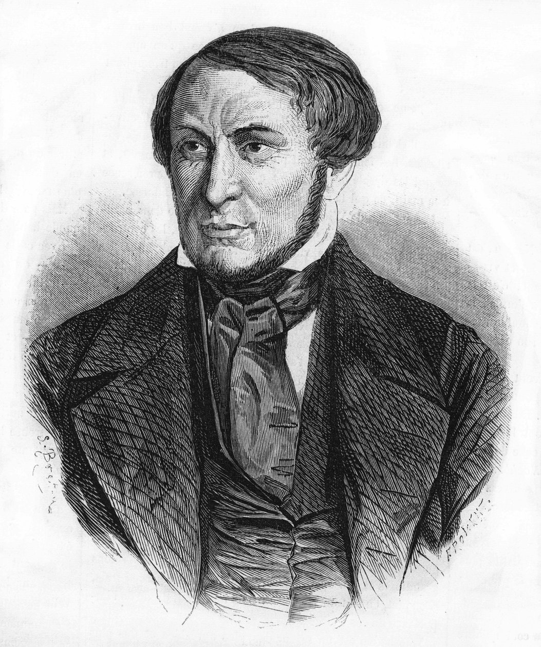 Portret van Auguste Barbier (1805 - 1882), Franse schrijver. Gravure uit 1870 door Unknown artist