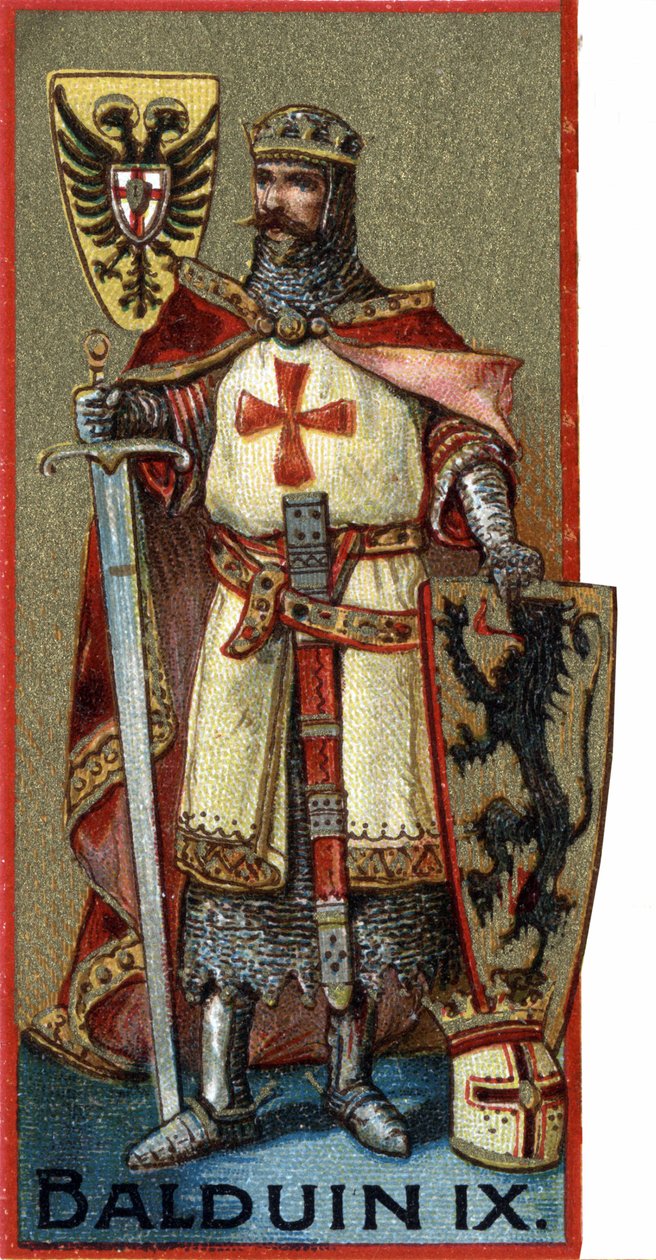 Portret van Boudewijn IX (Boudewijn IX van Vlaanderen) of (Boudewijn VI van Henegouwen) bekend als Boudewijn van Constantinopel, keizer van Constantinopel van 1204 tot 1205 onder de naam Boudewijn I. Chromo van de late 19e eeuw. door Unknown artist