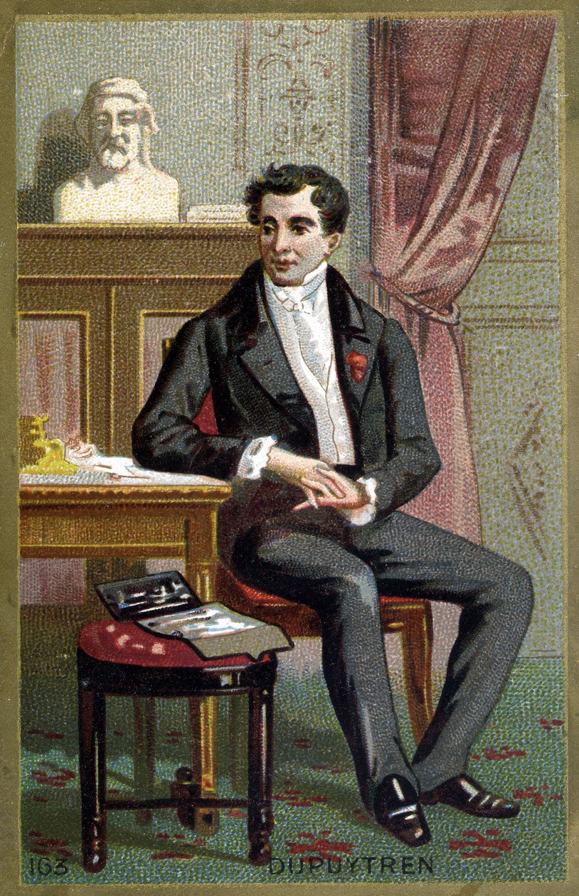 Portret van Baron Guillaume Dupuytren (1777-1835), Franse chirurg. Chromolithografie eind 19e eeuw. door Unknown artist