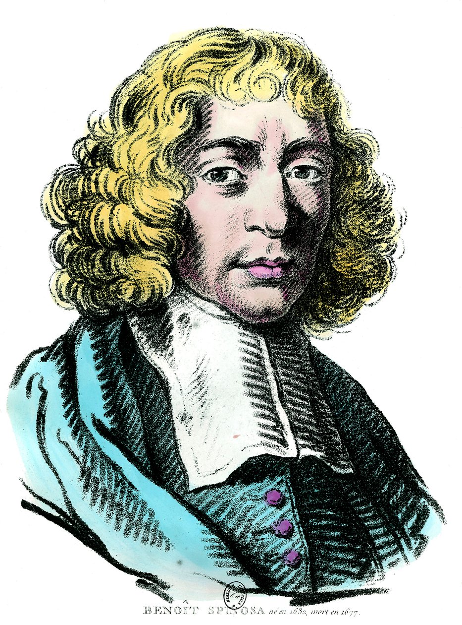 Portret van Baruch de Spinoza (1632 - 1677) Nederlandse filosoof, ook bekend als Bento de Espinosa of Benedictus de Spinoza of Benoit de Spinoza. Gravure van de 17e eeuw door Unknown artist