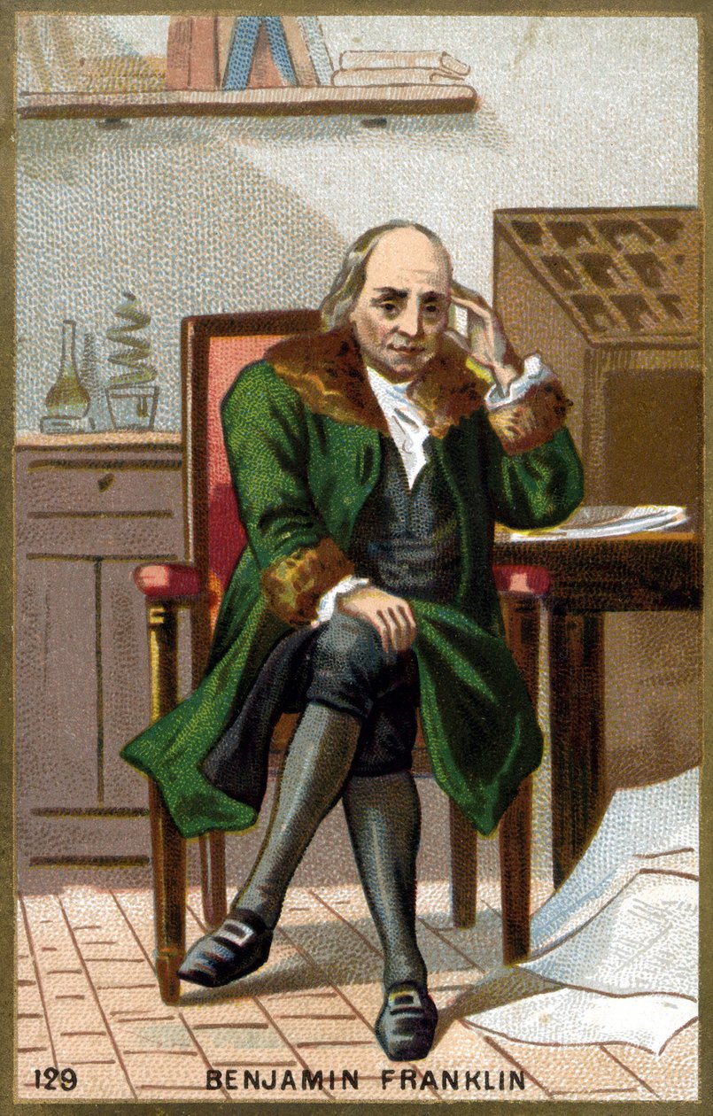 Portret van Benjamin Franklin (1706-1790). Chromolithografie eind 19e eeuw. door Unknown artist