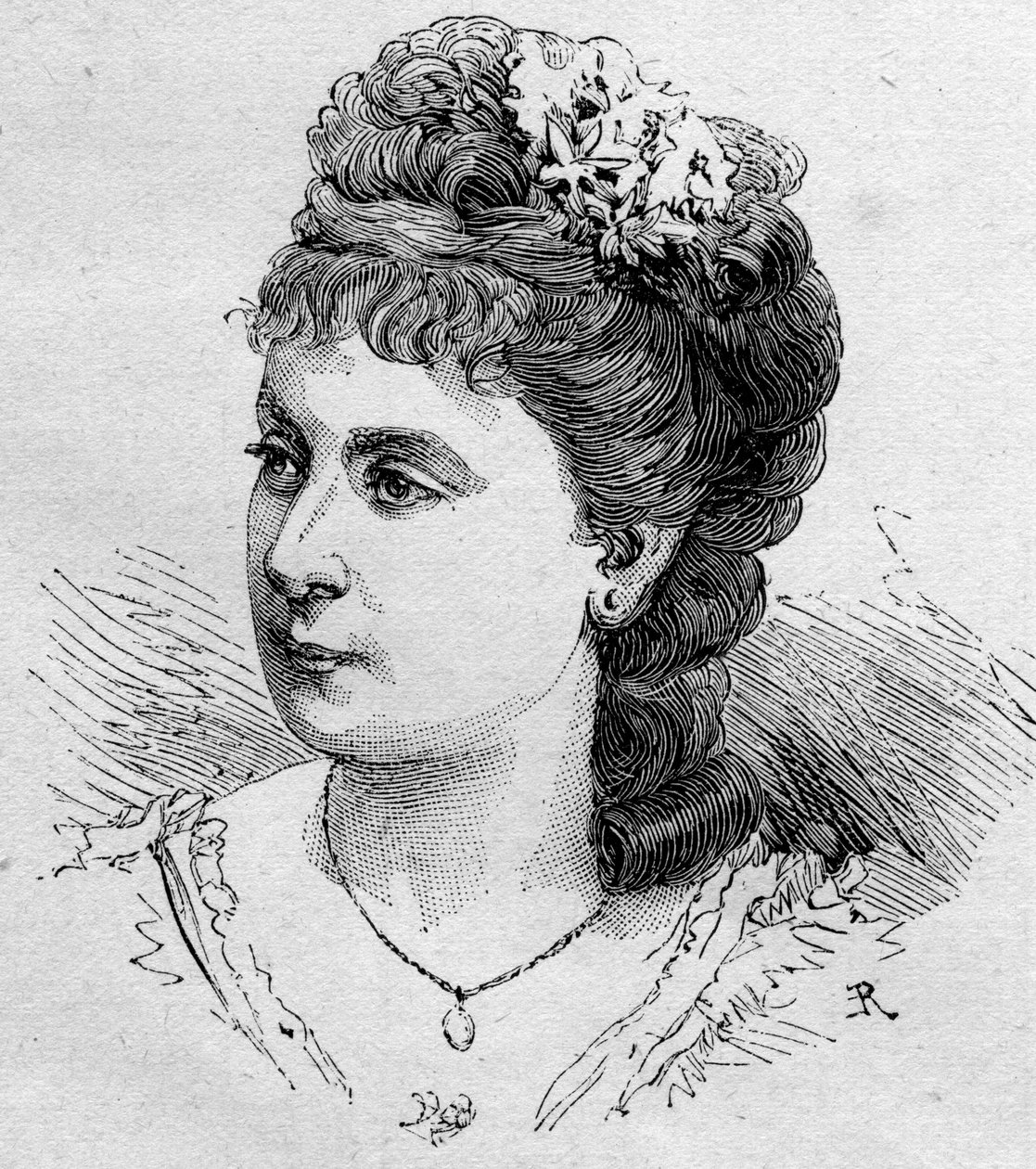 Portret van Blanche Baretta (Barreta) (geb. 1855), Franse komiek, lid van de Comédie Française van 1875 tot 1901. Gravure in 