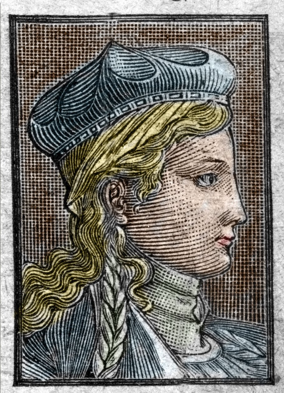 Portret van Brunehaut of Brunehilde (ca. 534-613) vrouw van Sigebert I. door Unknown artist