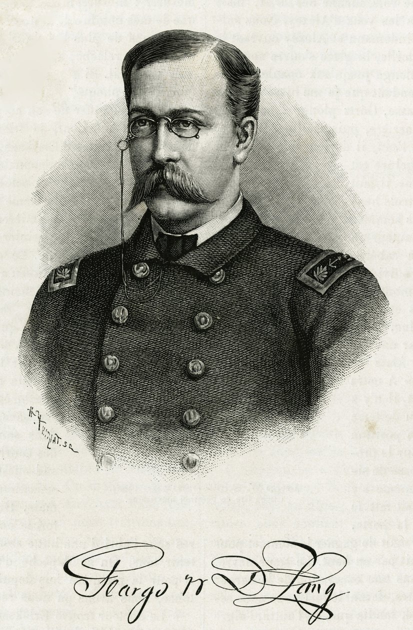 Portret van Kapitein Georges Washington De Long (1844-1881) van de bemanning van La Jeannette, voor de missie naar de noordpool. Gravure ter illustratie van 