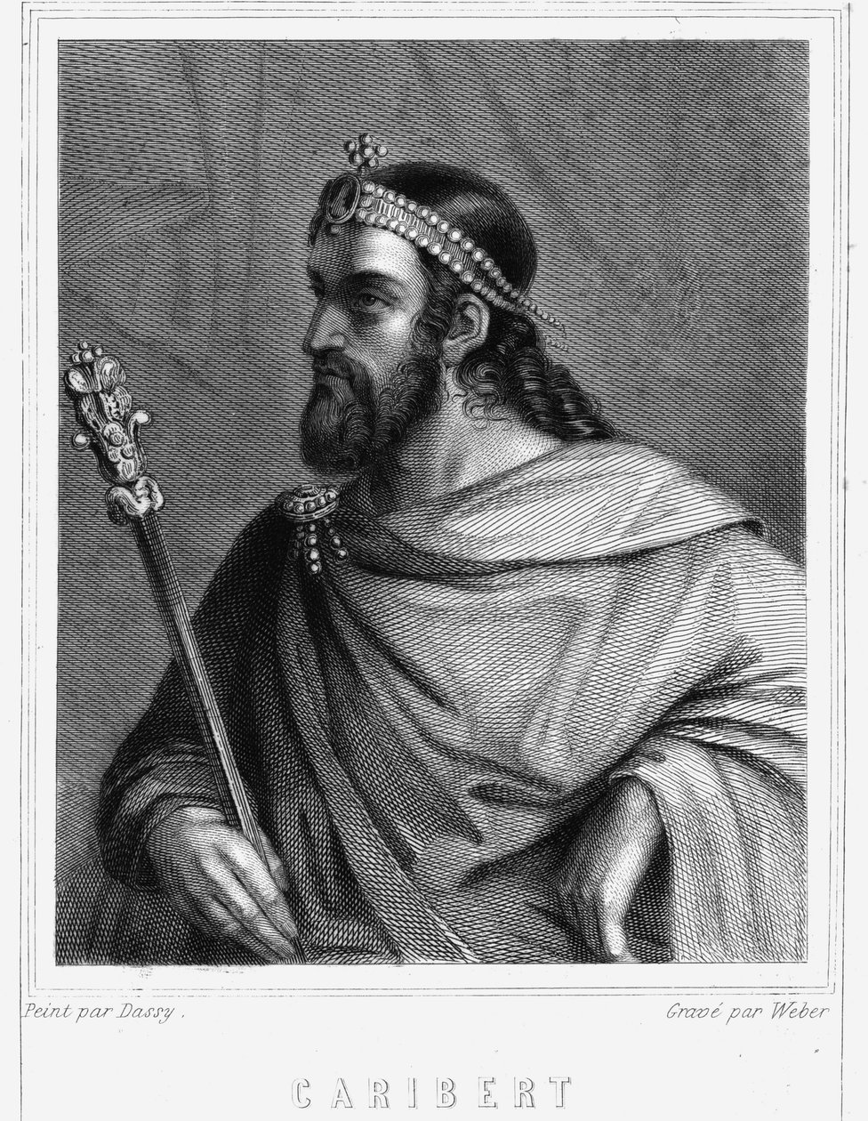 Portret van Caribert (? -?), Koning van Parijs (561-567) - in "Histoire des Français" door Lavallée, gravure, sd. door Unknown artist