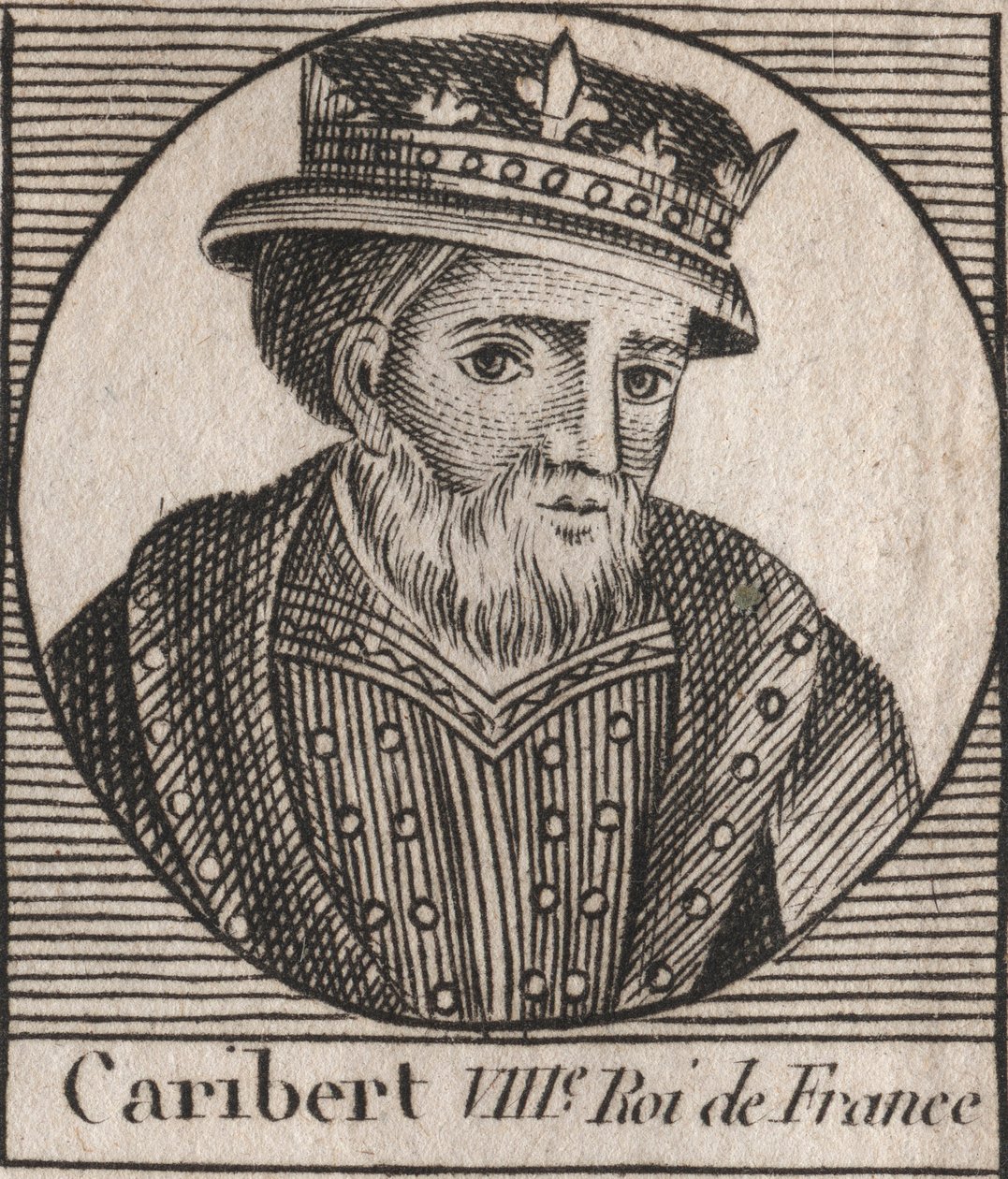 Portret van Caribert, koning van de Franken (561-567). Gravure uit 