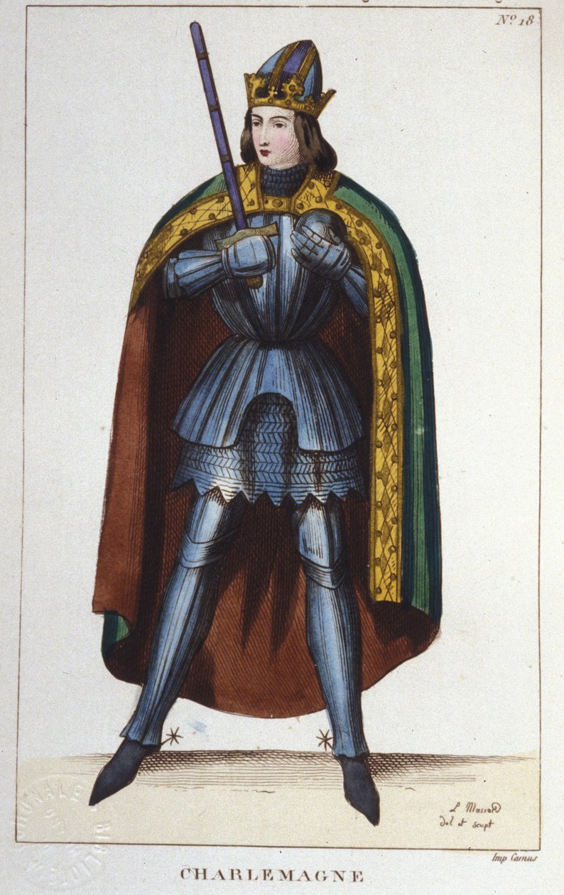 Portret van Karel de Grote of Karel I de Grote (742 - 814) koning van de Franken gegraveerd 1830 door Unknown artist