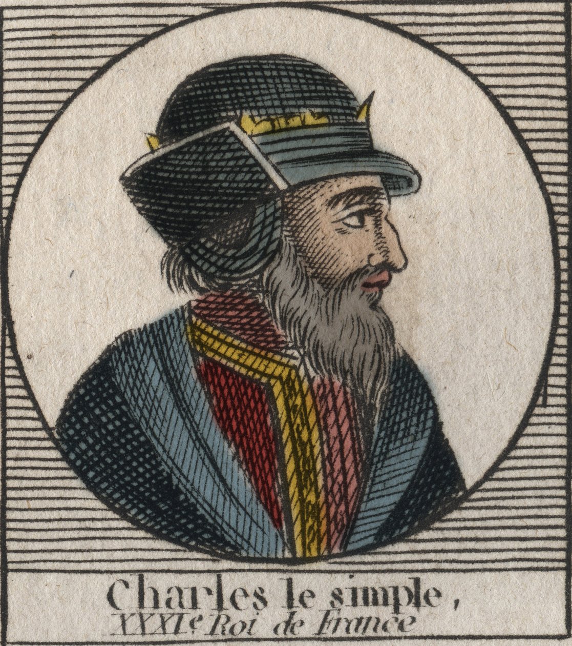 Portret van Karel III de Eenvoudige (879-929) koning van de Franken - gravure uit Instruction sur l