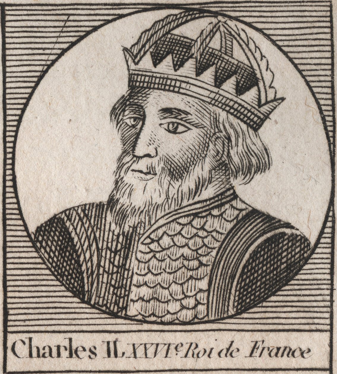 Portret van Karel II de Kale (823-877), Koning van Frankrijk (gravure uit 