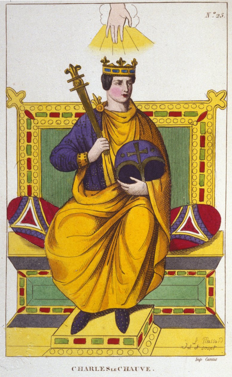 Portret van Karel II de Kale (823 - 877), Koning van Frankrijk, gravure uit 1830 door Unknown artist