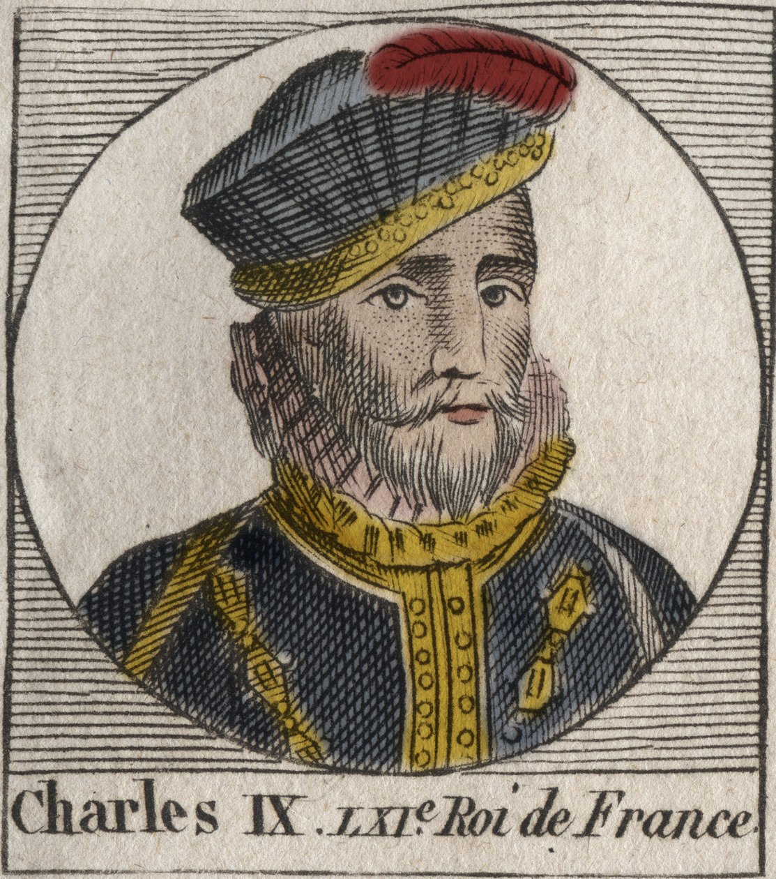Portret van Karel IX (1550-1574), koning van Frankrijk - gravure uit 