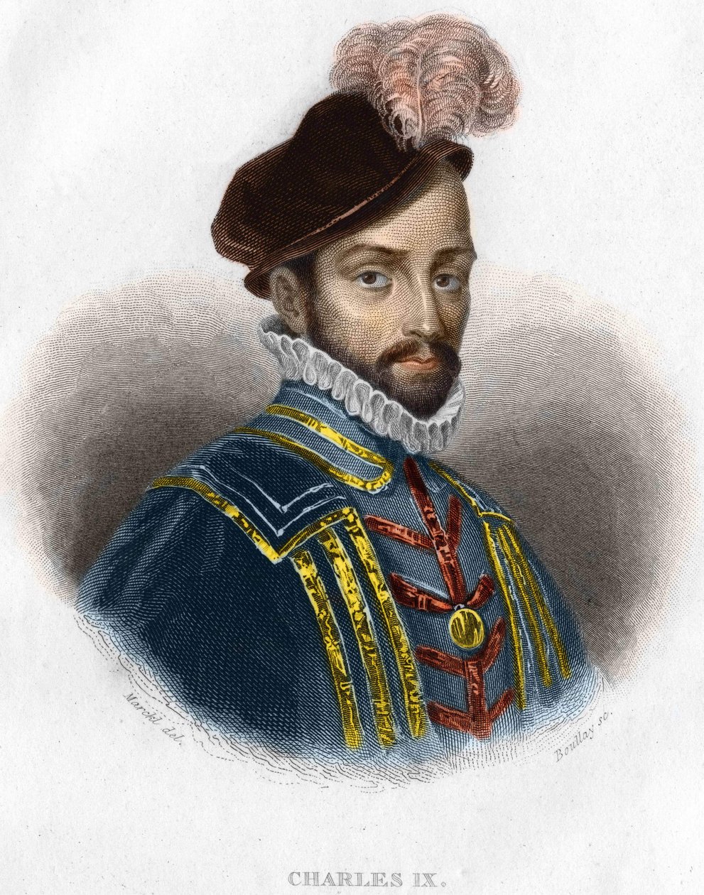 Portret van Karel IX (1550 - 1574), koning van Frankrijk gravure 19e eeuw door Unknown artist