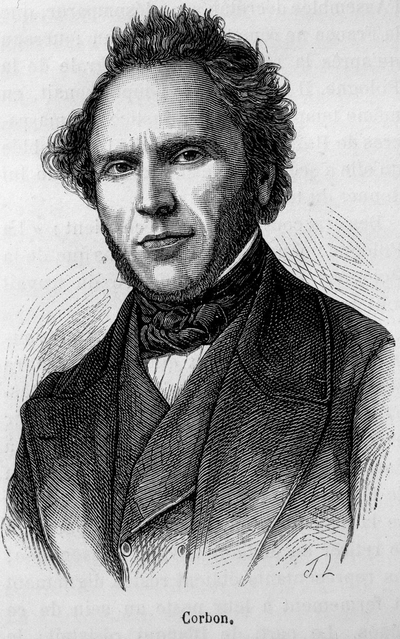 Portret van Claude Anthime Corbon (1808 - 1891). Gravure van het einde van de 19e eeuw in 