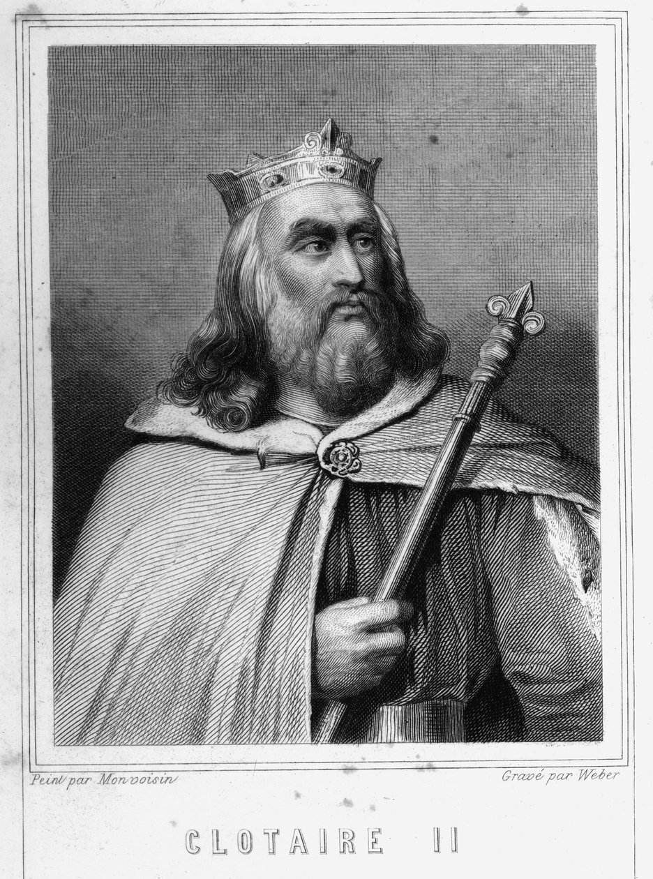 Portret van Clotaire (Clothaire) II (584 - 628), koning van Neustrië en koning van de Franken - in "Histoire des Français" door Lavallée, gravure, sd door Unknown artist