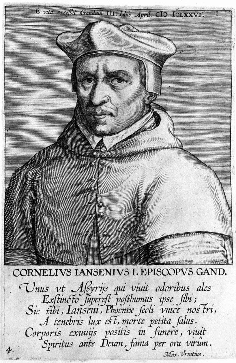 Portret van Cornelius Jansen, ook wel Jansenius (1585-1638), grondlegger van het Jansenisme. Gravure uit de 17e eeuw. door Unknown artist