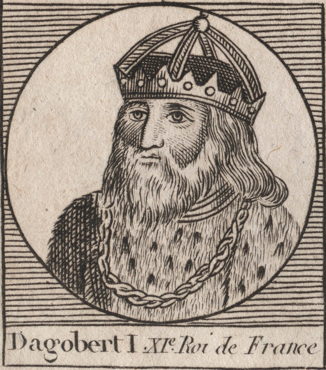 Portret van Dagobert, koning van de Franken van 628 tot 638 - Dagobert (605-39) koning van de Franken - gravure uit 