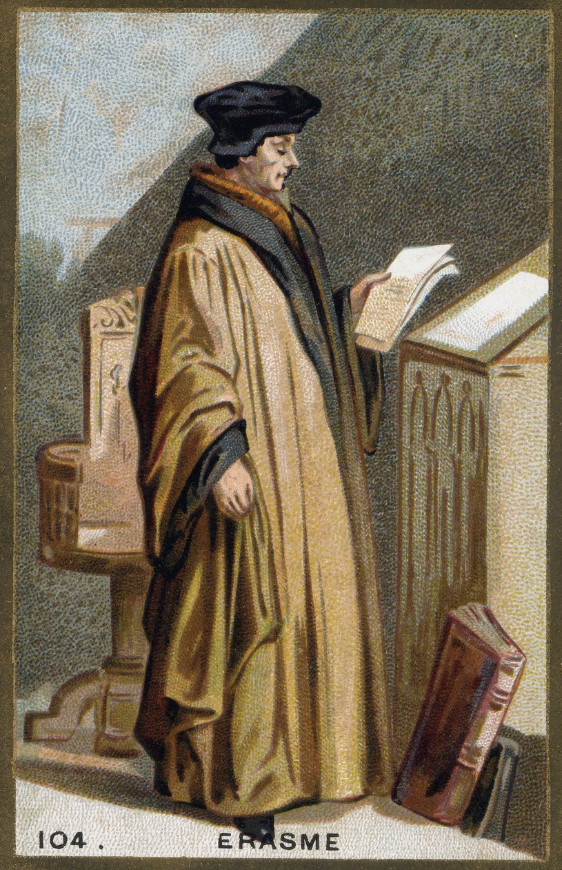 Portret van Didier Erasme (1469-1536), Nederlandse humanist. Chromolithografie uit de 19e eeuw door Unknown artist