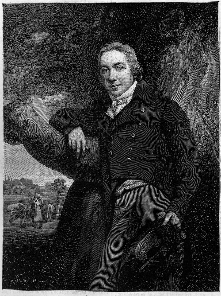 Portret van Edward Jenner (1749-1823), Engelse arts en natuuronderzoeker, uitvinder van het pokkenvaccin. Uit een gravure uit die tijd. Gravure in 