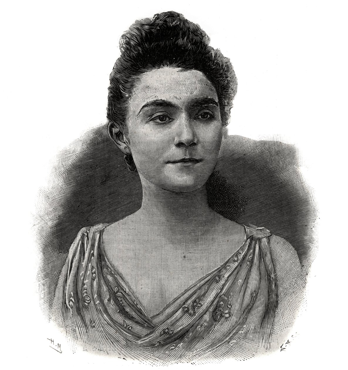 Portret van Emma Laure Esther Guilbert, alias Yvette Guilbert (1865-1944) Franse zangeres van het café-concert - Gravure uit 1892 door Unknown artist