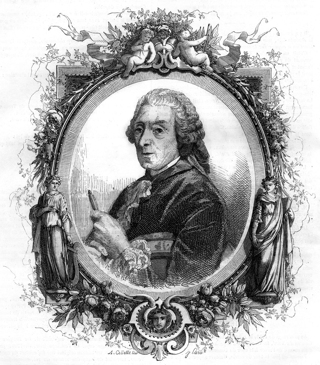 Portret van Engelse schilder François Boucher (1703-1770) gravure 1858 door Unknown artist
