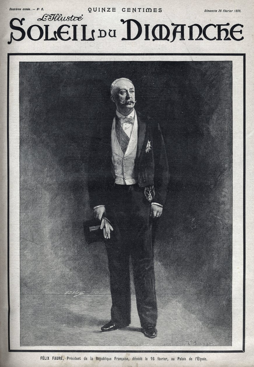 Portret van Felix Faure (1841-1899), president van de Franse Republiek gepubliceerd tijdens zijn dood op 16 februari in het Palais de l