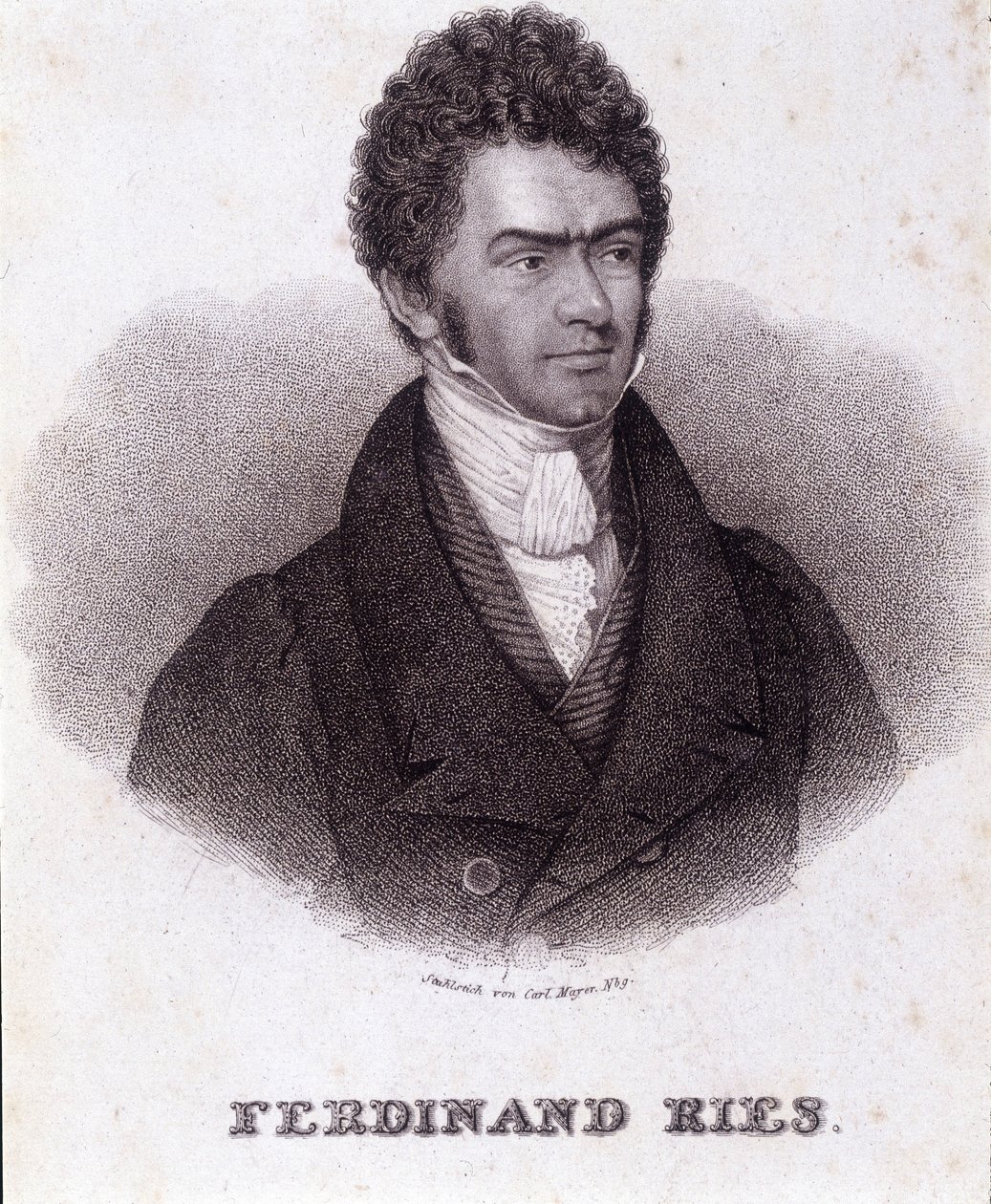 Portret van Ferdinand Ries (1784 - 1838), Duitse componist en pianist. Gravure uit de 19e eeuw door Unknown artist