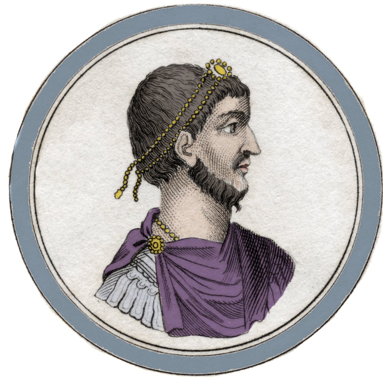 Portret van Flavius Claudius Julianus (331-363), genaamd Julianus de Afvallige ook wel Julianus de Filosoof of Julianus II of Julianus de Keizer. Gravure uit de 19e eeuw door Unknown artist
