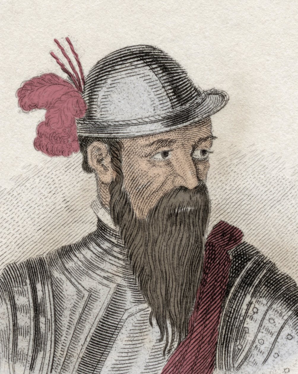 Portret van Francisco Pizarro, Spaanse conquistador. Gravure uit de 19e eeuw. door Unknown artist