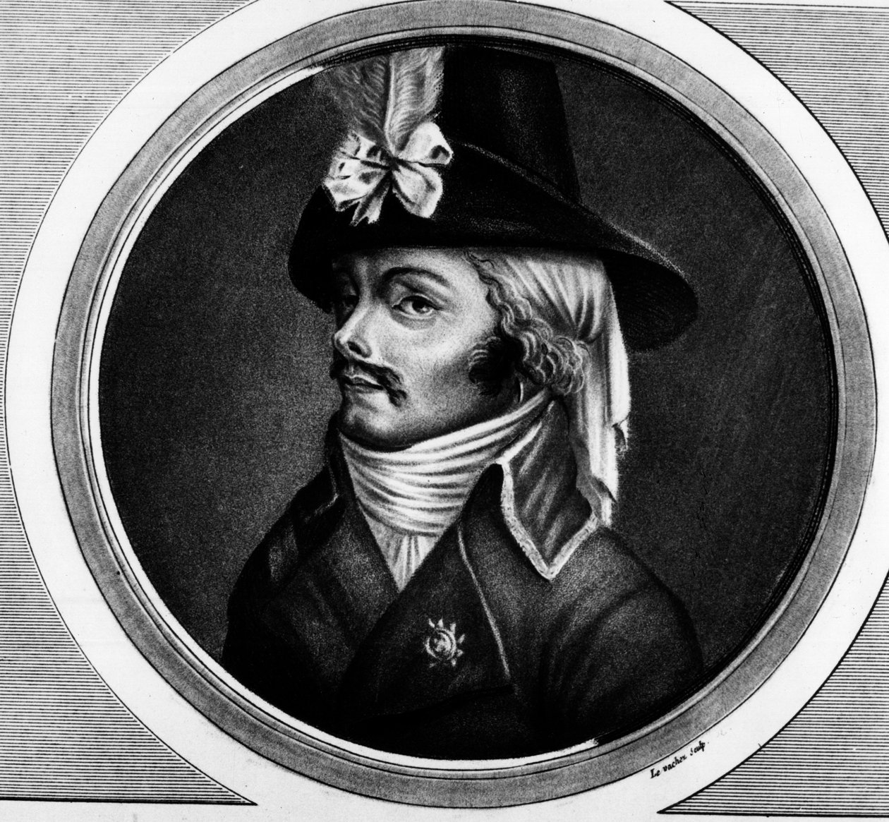Portret van Francois Athanase (Francois-Athanase) De Charette de la Contrie (1763 - 1796), soldaat. Gravure in 