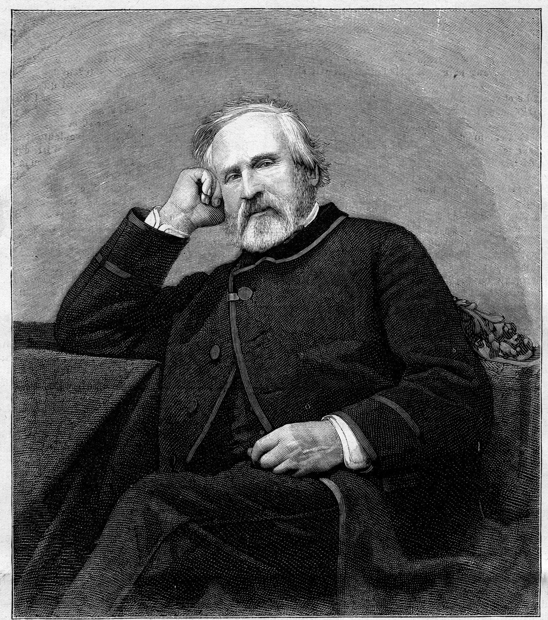 Portret van François Auguste Biard, Franse schilder. Gravure in Le Monde Illustré nr. 1318 van 1 juli 1882 door Unknown artist