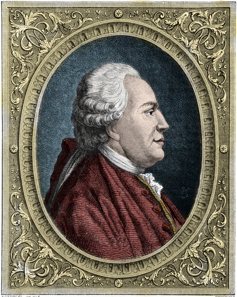 Portret van Franz-Anton Mesmer (1734-1815) (Frederic Antoine Mesmer - Franz Anton Mesmer) Duitse arts, grondlegger van de theorie van dierlijk magnetisme (mesmerisme). Kleurgravure uit de 19e eeuw door Unknown artist