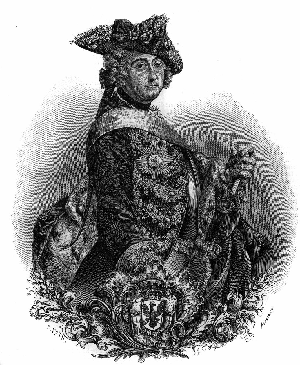 Portret van Frederik II (1712-1786), koning van Pruisen, bekend als Frederik de Grote. door Unknown artist