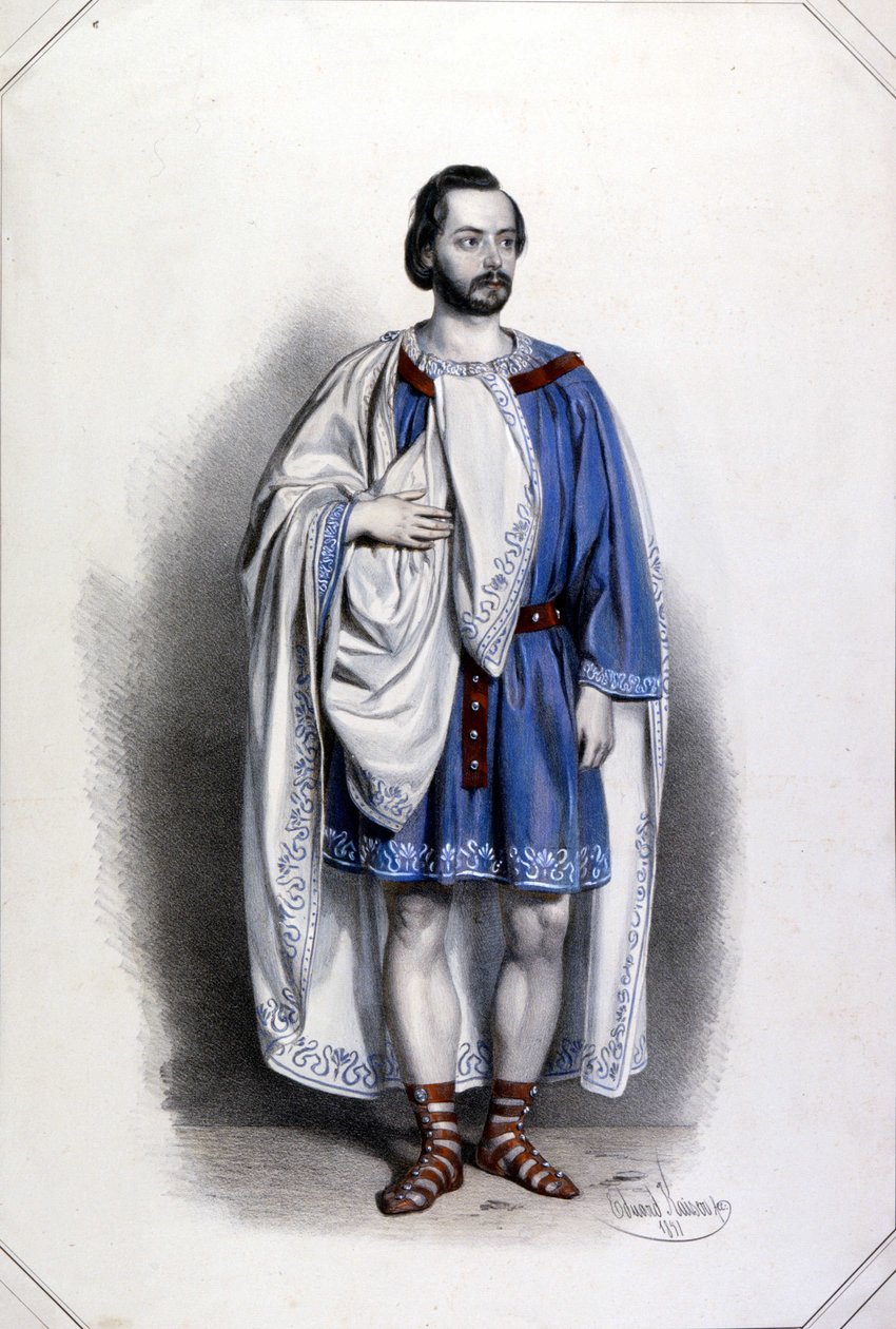 Portret van Gaetano Fraschini (1816-1887) in de rol van Foresto in de opera “Attila” door Giuseppe Verdi (1813-1901) 19e eeuw door Unknown artist