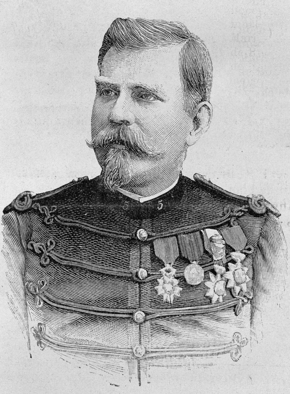 Portret van generaal Joseph Joffre (1852 - 1931). Gravure van het einde van de 19e eeuw in 