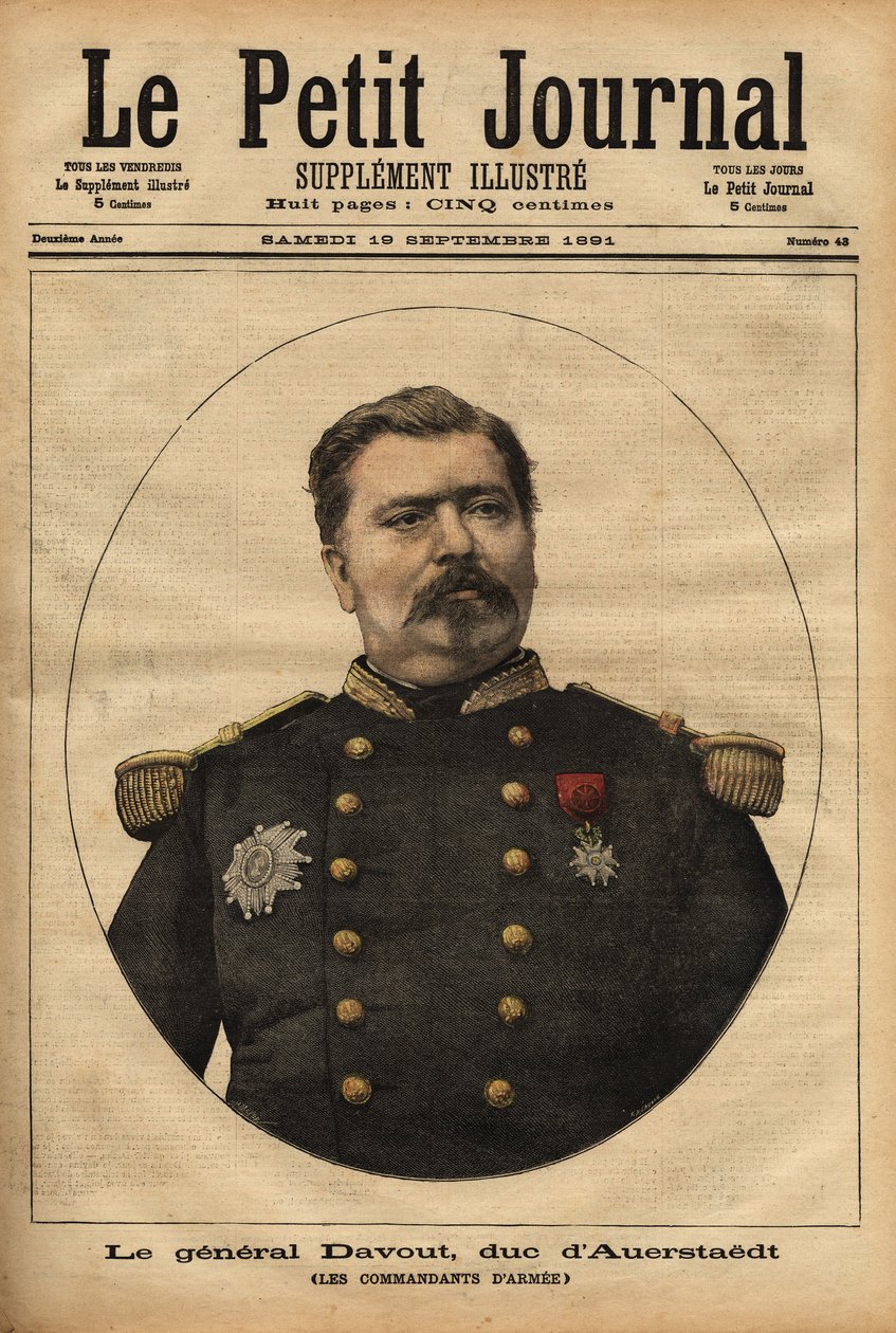 Portret van generaal Leopold Davout, hertog van Auerstaedt (1829-1904), stafchef van het Franse leger, die deelnam aan de ramp van de Frans-Pruisische oorlog (1870) van Napoleon III (1808-1873). Gravure in 